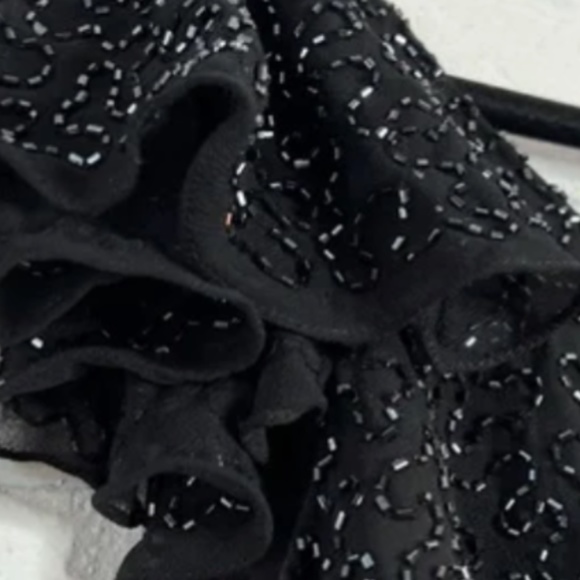 5. Vintage 90s black chiffon flutter sleeve beaded top XL - Picture 6 of 11